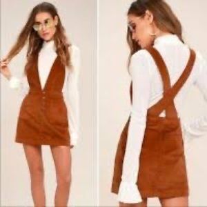 Free People Old School Love Rust Orange Corduroy Pinafore Dress Size 0 EUC